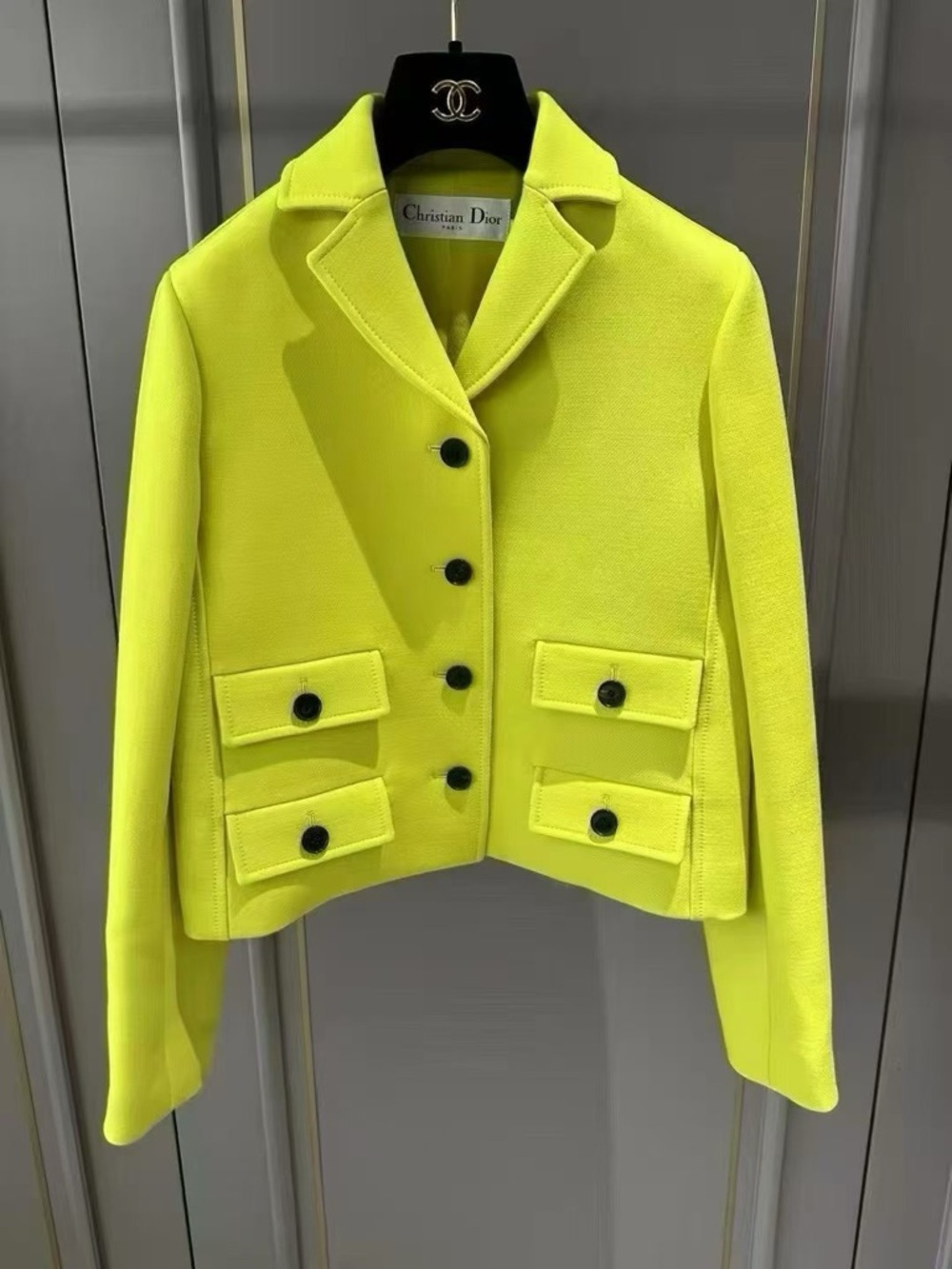 🚩steal Dior Neon Lime Tailored Wool-Blend Blazer